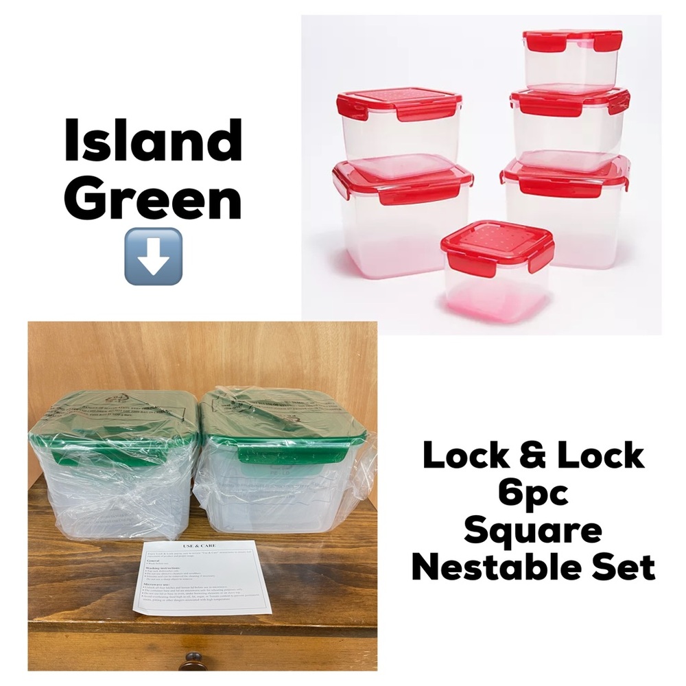 Lock & Lock 6pc Nestable Square Set Spearmint NIB